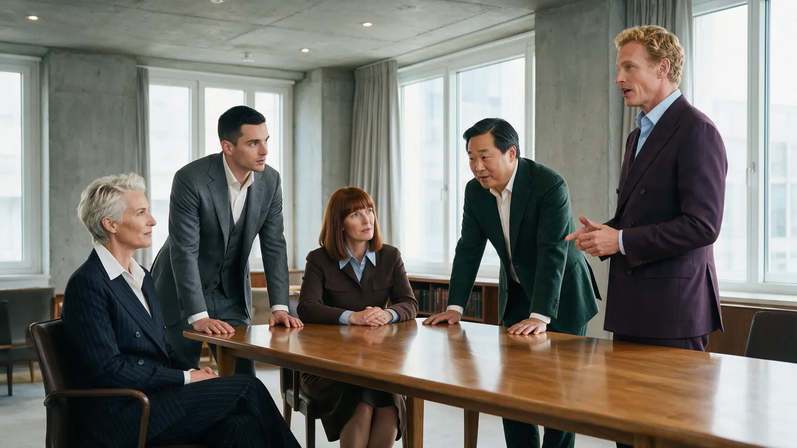 Operating, product, engineering, adoption, and finance peers discuss an integrated delivery decision.