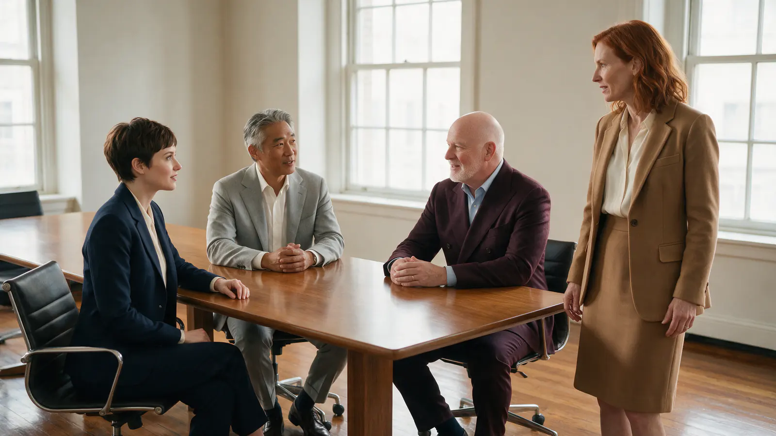 Four product, engineering, evaluation, and executive peers test the boundary of a production release.
