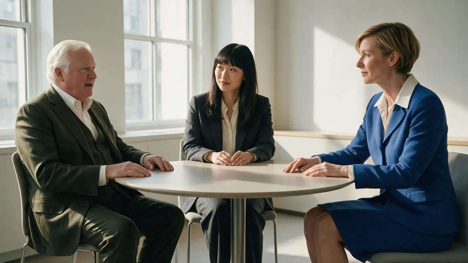 An operations leader, process owner, and embedded operator question a recurring constraint at an executive desk.